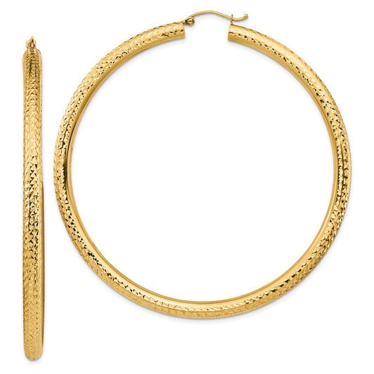 14k Diamond-cut 4x70mm Lightweight Round Tube Hoop Earrings