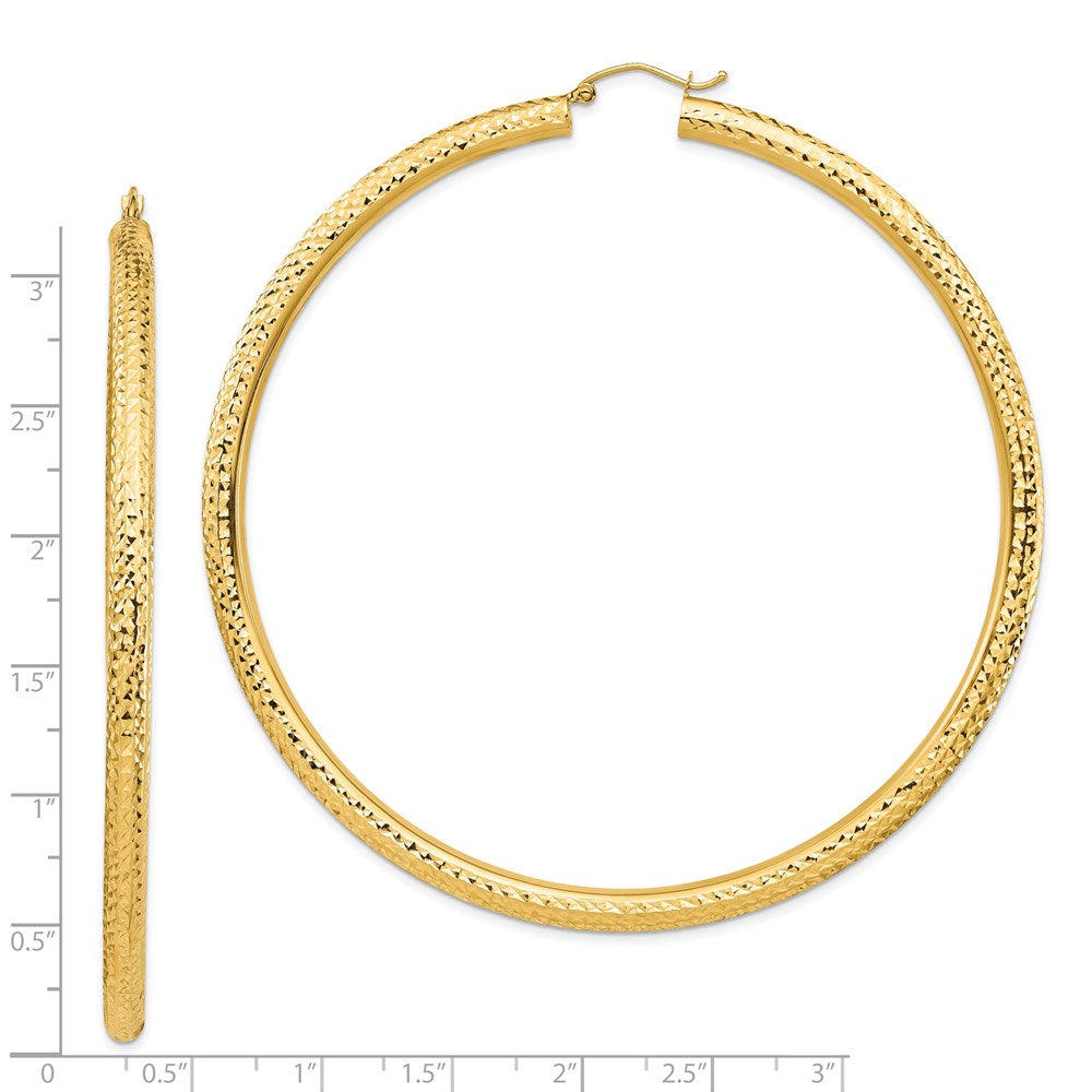 14k Diamond-cut 4x80mm Lightweight Round Tube Hoop Earrings