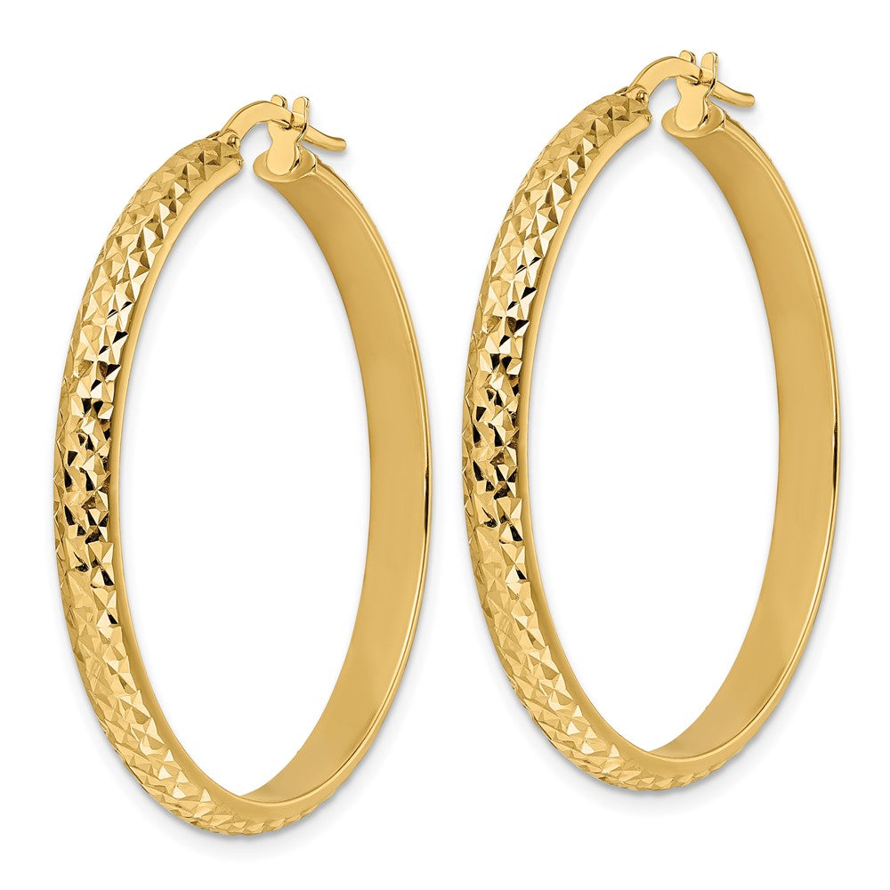 14K Polished Diamond Cut Hoop Earrings