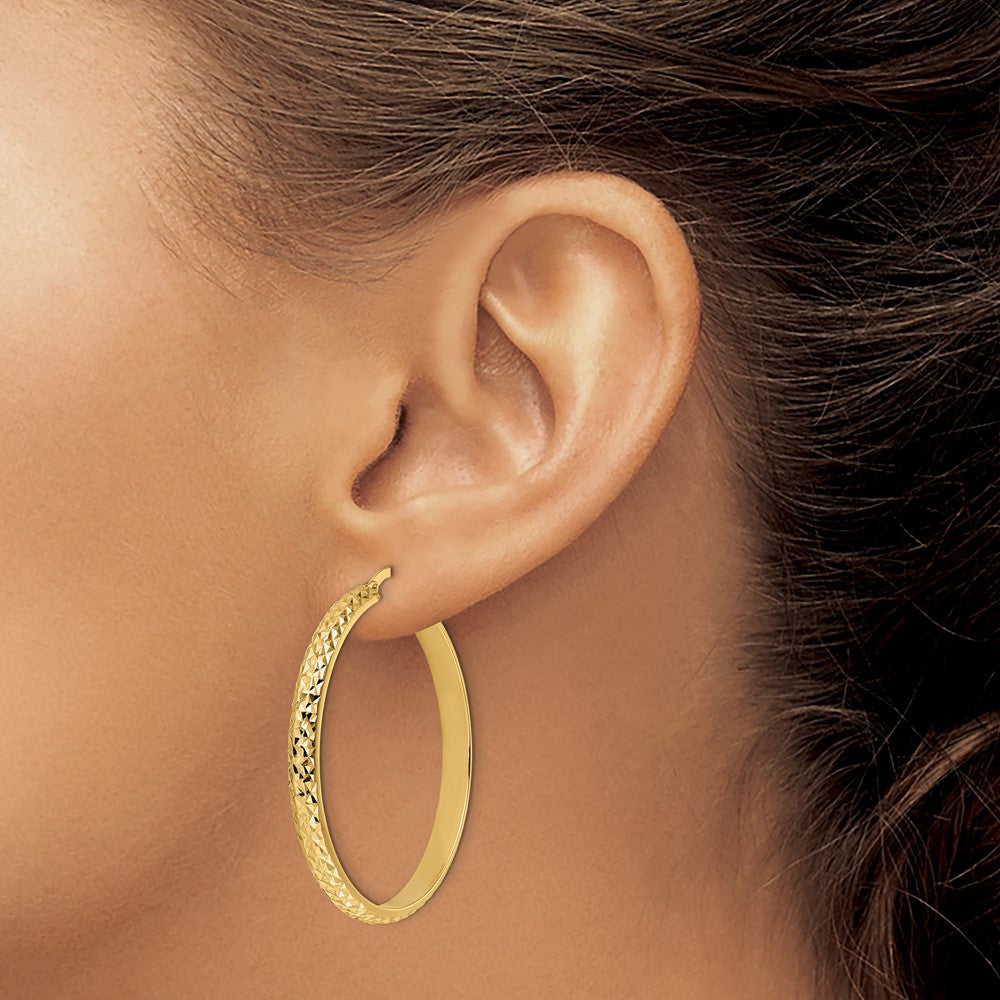 14K Polished Diamond Cut Hoop Earrings