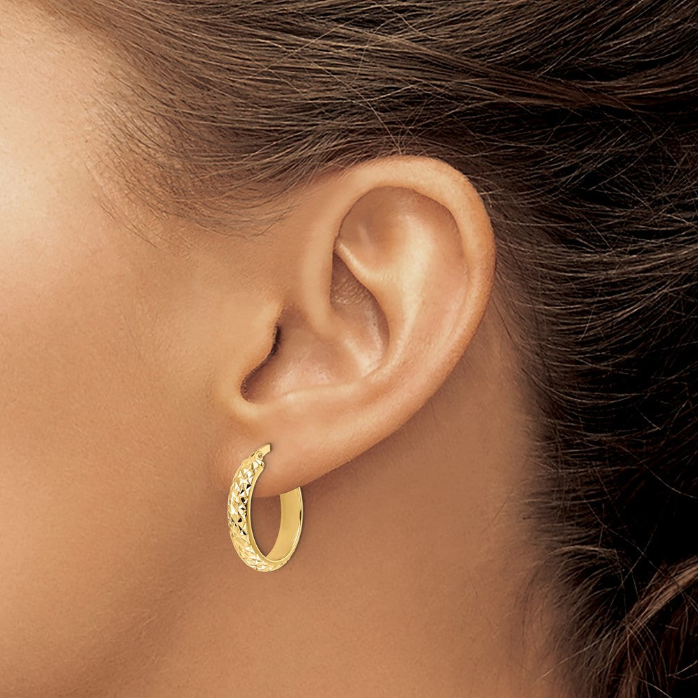 14K Polished Diamond Cut Hoop Earrings