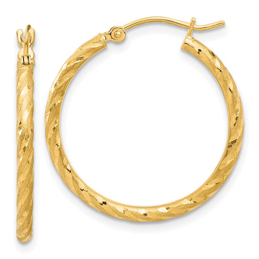 14k Polished and Satin D/C 2.05mm Hoop Earrings