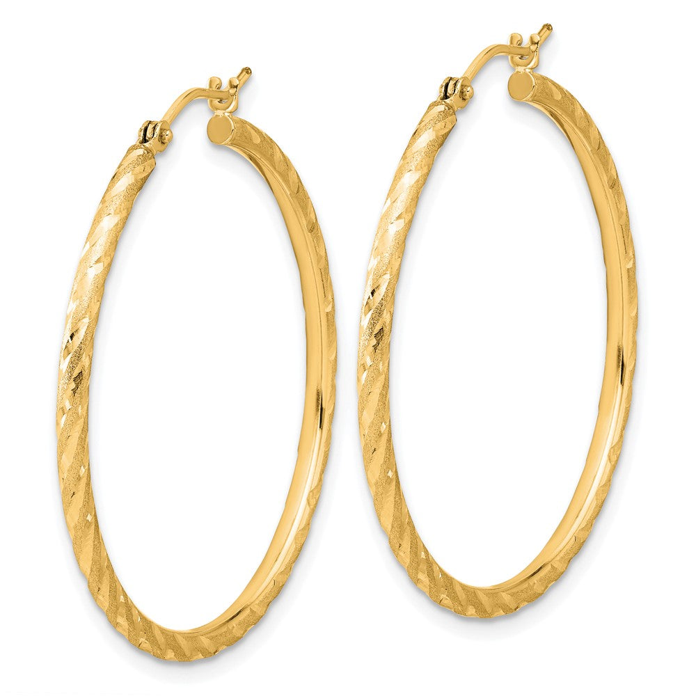 14k Polished and Satin D/C 2.00mm Hoop Earrings