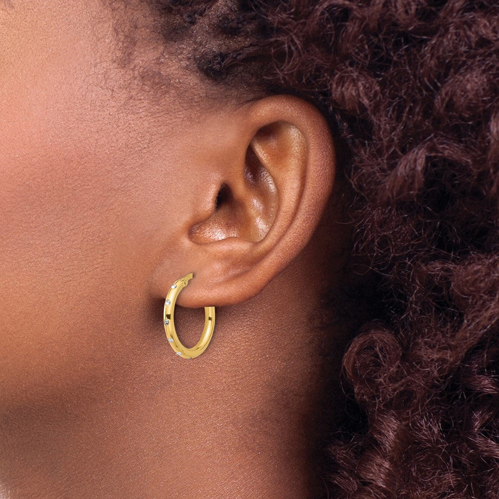 14K Polished CZ Hoop Earrings