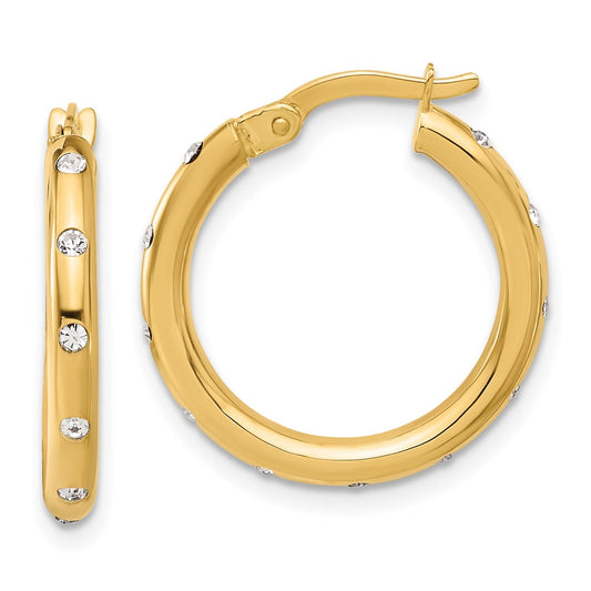 14K Polished CZ Hoop Earrings