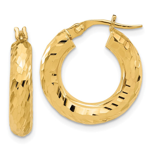 14K Polished 4mm Diamond-cut Hoop Earrings