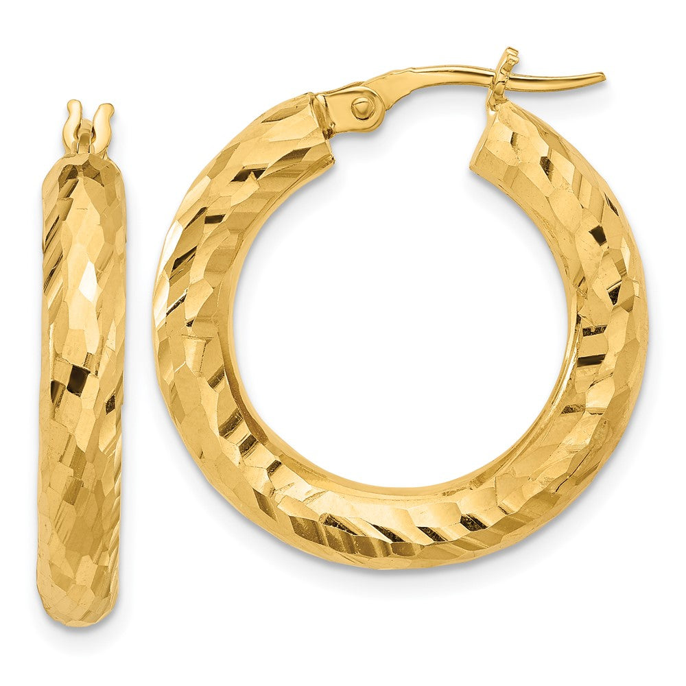 14K Polished 4mm Diamond-cut Hoop Earrings