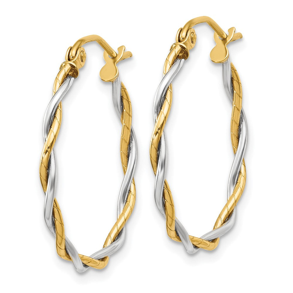 14k Yellow Gold Two-tone Polished 1.8mm Twisted Hoop Earrings