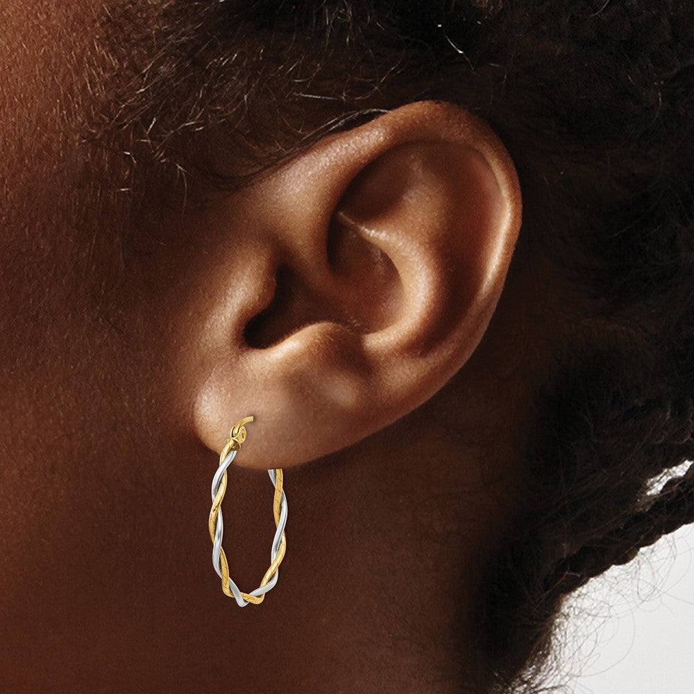 14k Yellow Gold Two-tone Polished 1.8mm Twisted Hoop Earrings