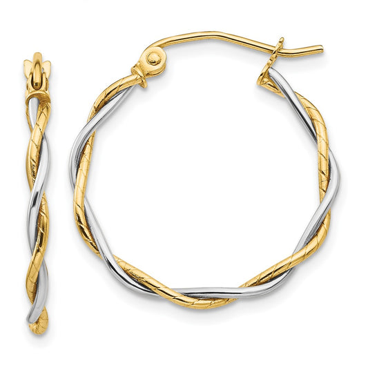 14k Yellow Gold Two-tone Polished 1.8mm Twisted Hoop Earrings