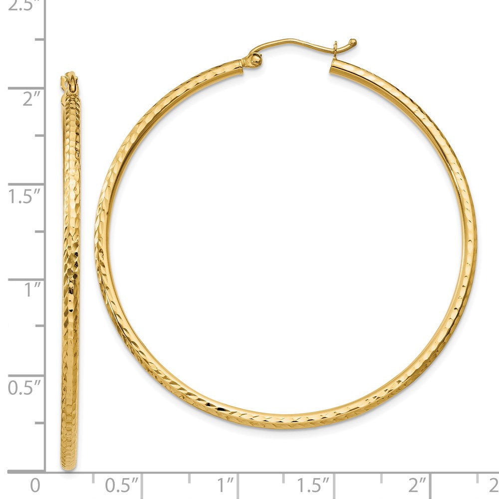 14k Diamond-cut 2mm Round Tube Hoop Earrings