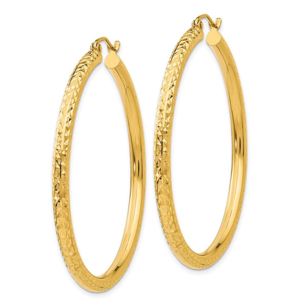 14k Diamond-cut 3mm  Round Hoop Earrings