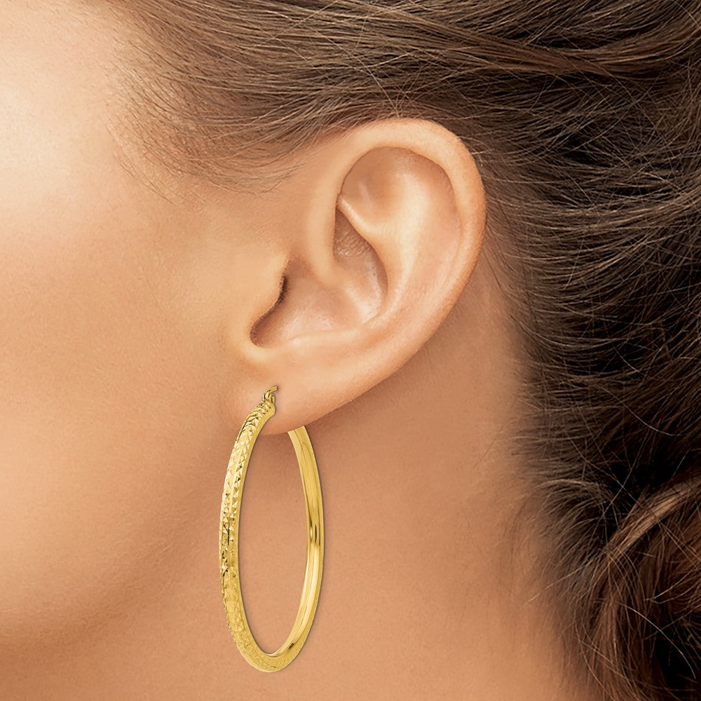 14k Diamond-cut 3mm  Round Hoop Earrings