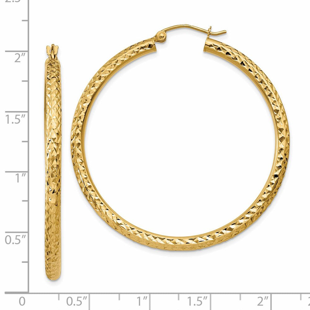 14k Diamond-cut 3mm  Round Hoop Earrings
