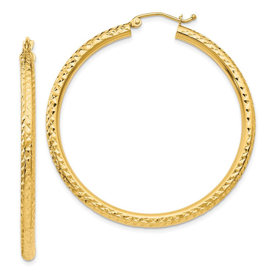 14k Diamond-cut 3mm  Round Hoop Earrings