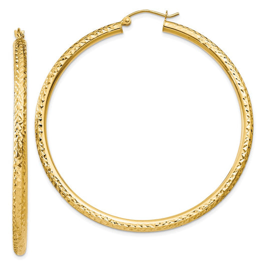 14k Diamond-cut 3mm Round Hoop Earrings