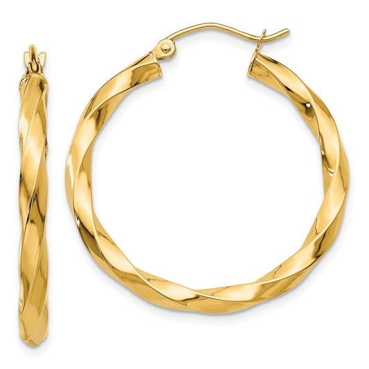 14k Polished 3mm Twisted Hoop Earrings