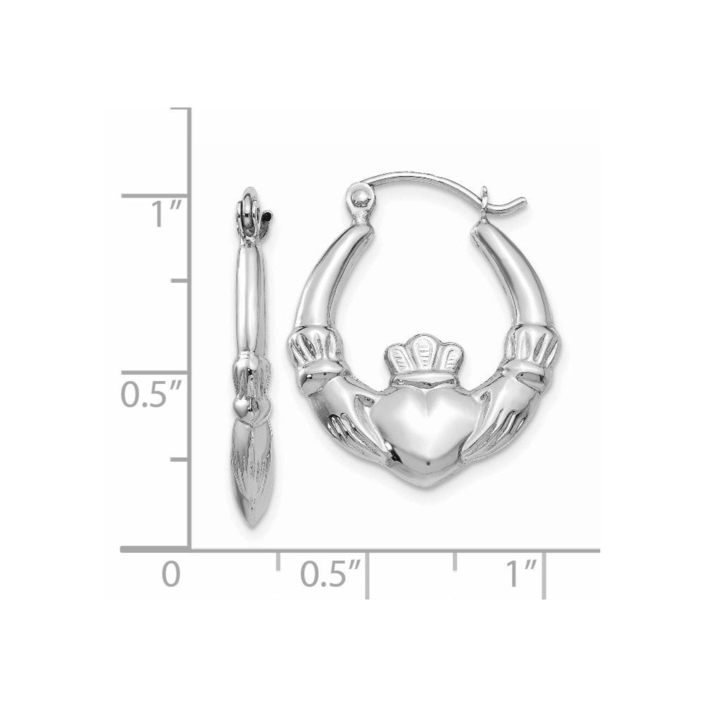14k White Gold Claddagh Hoop Earrings