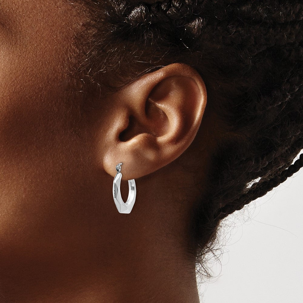 14k White Gold Faceted Hoop Earrings
