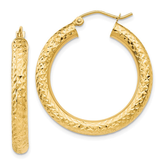 14k Diamond-cut 4mm Round Hoop Earrings