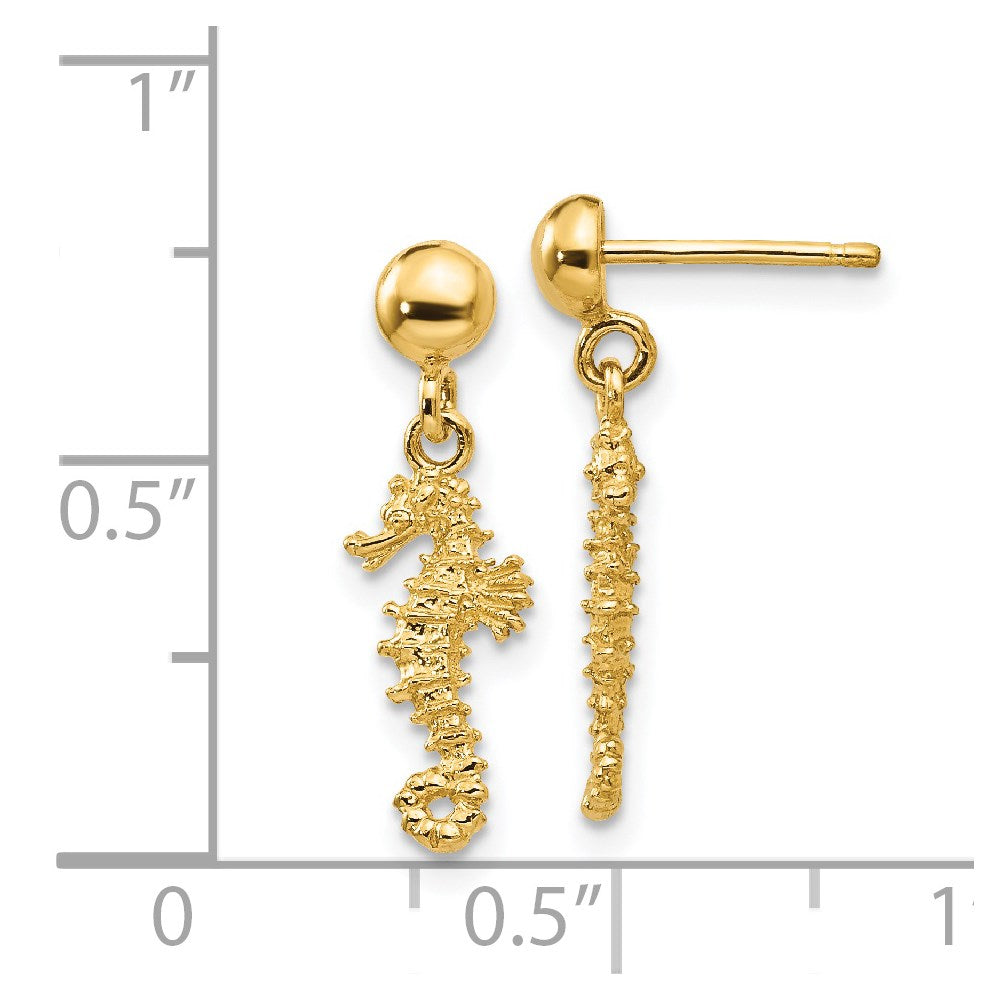 14k 3-D Mini Seahorse Dangle Post Earrings