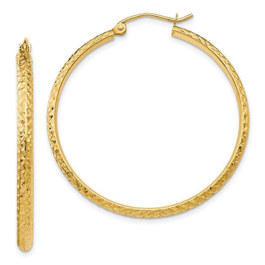 14K Diamond-cut 2.8x37mm Hollow Hoop Earrings