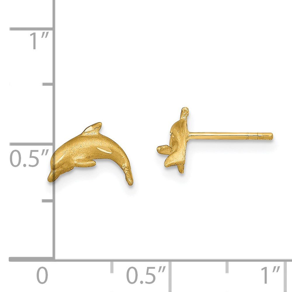 14k Yellow Gold Satin Diamond-cut Dolphin Post Earrings