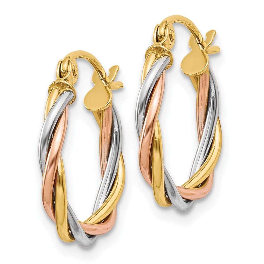 14k Yellow Gold Tri-color Polished 2.5mm Twisted Hoop Earrings