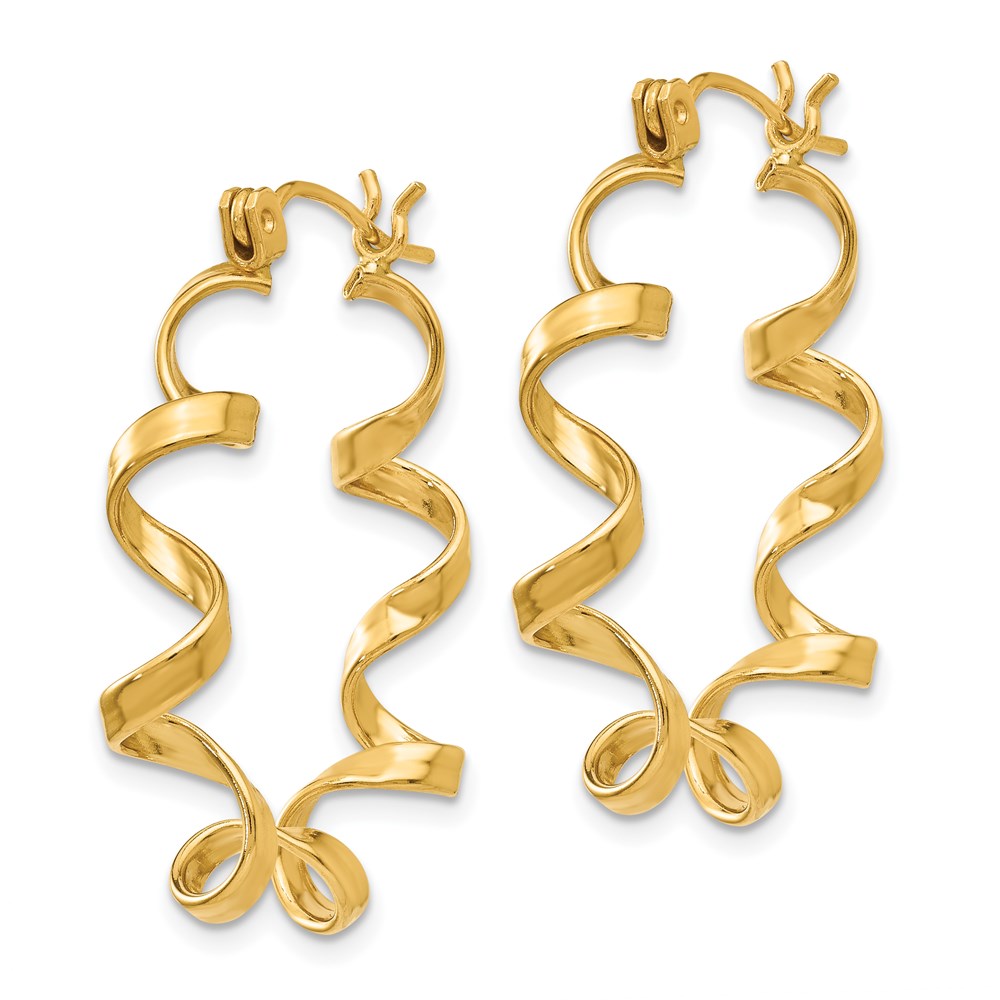 14k Yellow Gold Fancy Spiral Hoop Earrings