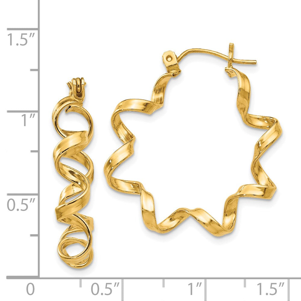 14k Yellow Gold Fancy Spiral Hoop Earrings