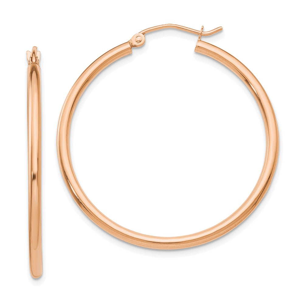 14k Rose Gold Rose Gold Polished 2mm Lightweight Tube Hoop Earrings