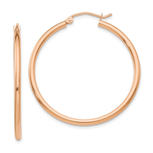 14k Rose Gold Rose Gold Polished 2mm Lightweight Tube Hoop Earrings