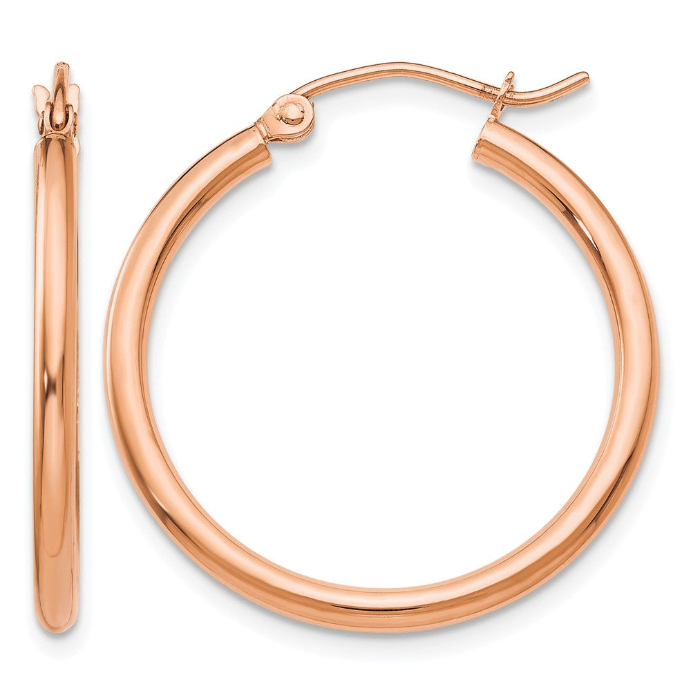 14k Rose Gold Polished 2mm Lightweight Tube Hoop Earrings
