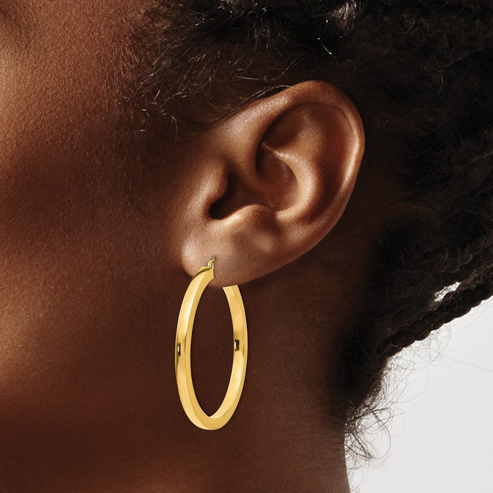 14k Yellow Gold 3mm Polished Square Hoop Earrings