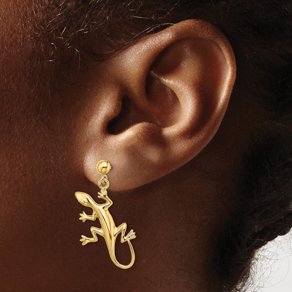 14K Polished Gecko Dangle Earrings