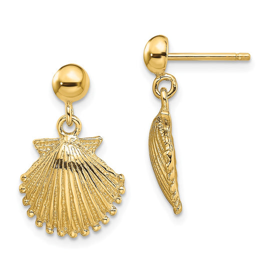 14K Polished Scallop Shell Dangle Earrings
