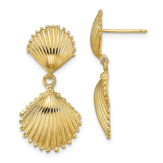 14K Polished Scallop Shell Dangle Earrings