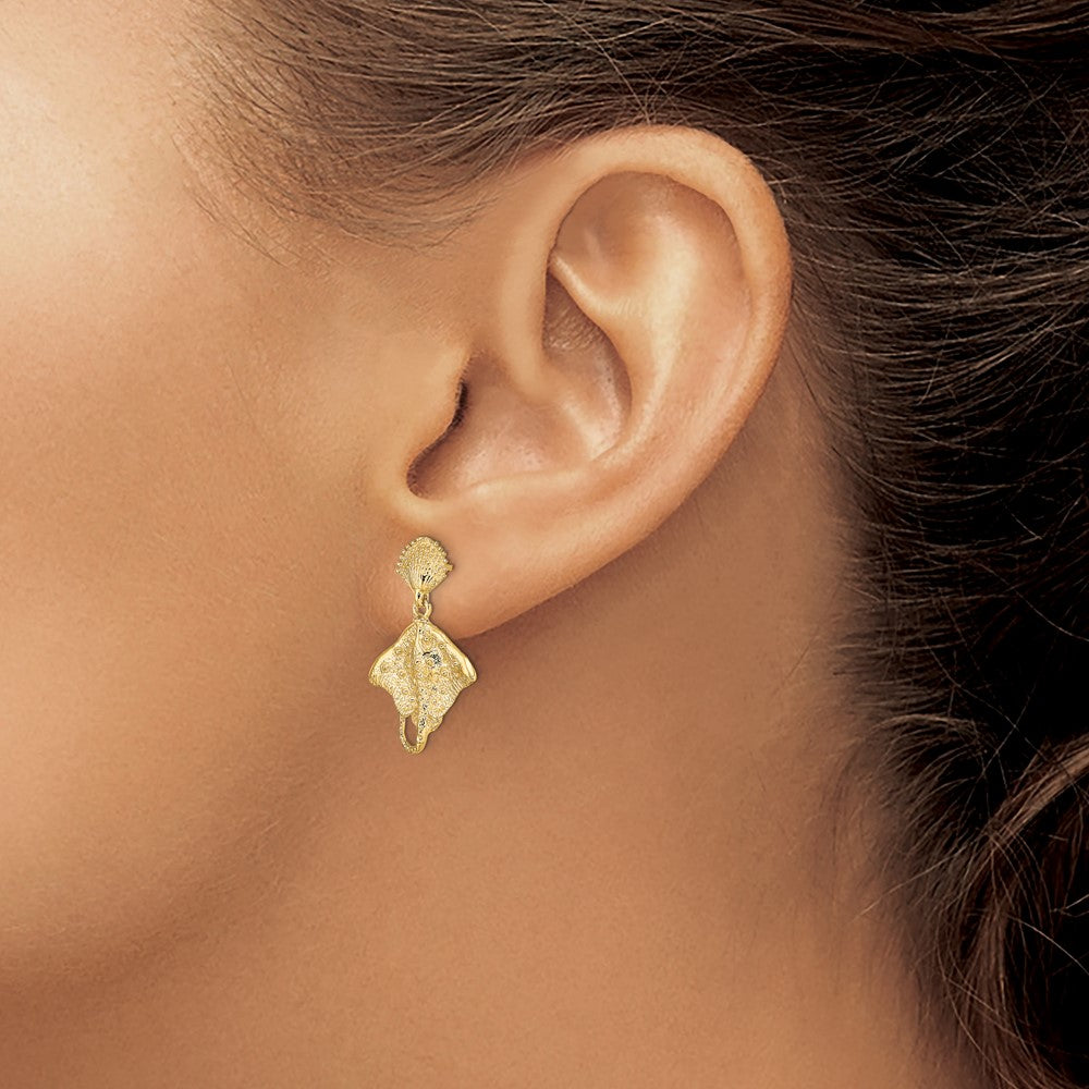 14K Shell and Stingray Post Dangle Earrings
