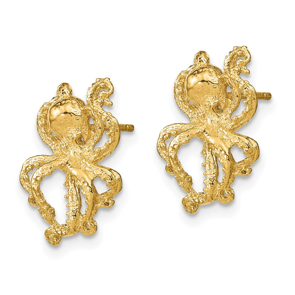 14K Yellow Gold 2-D Polished Octopus Post Earrings
