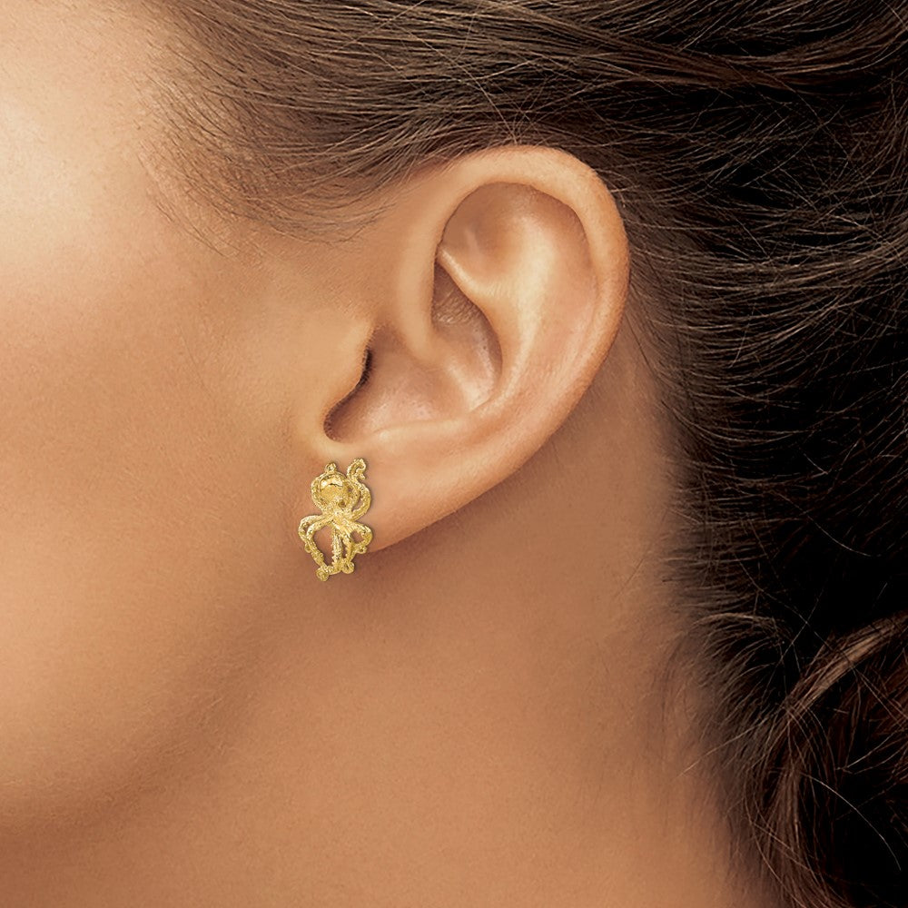 14K Yellow Gold 2-D Polished Octopus Post Earrings