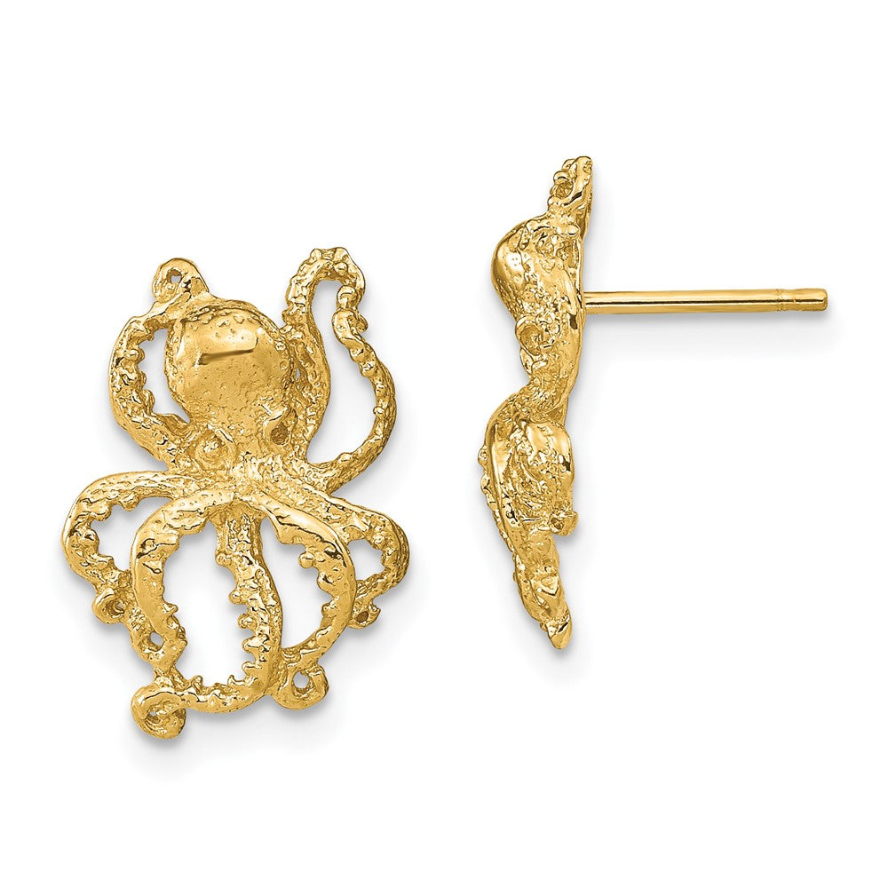 14K Yellow Gold 2-D Polished Octopus Post Earrings