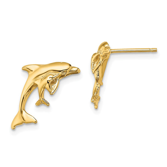 14K Polished Dolphin and Post Earrings