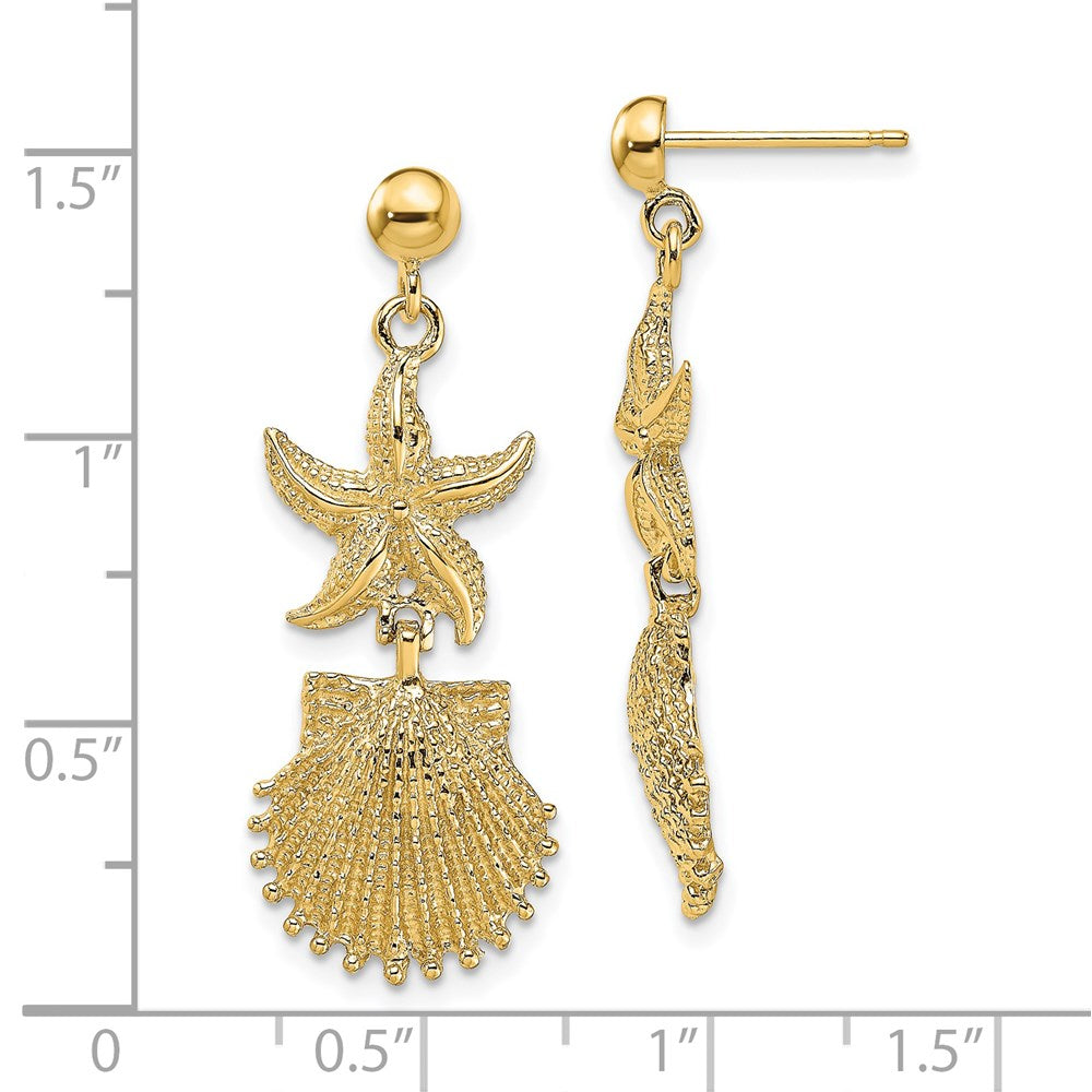 14K Starfish/Scallop Shell Dangle Earrings