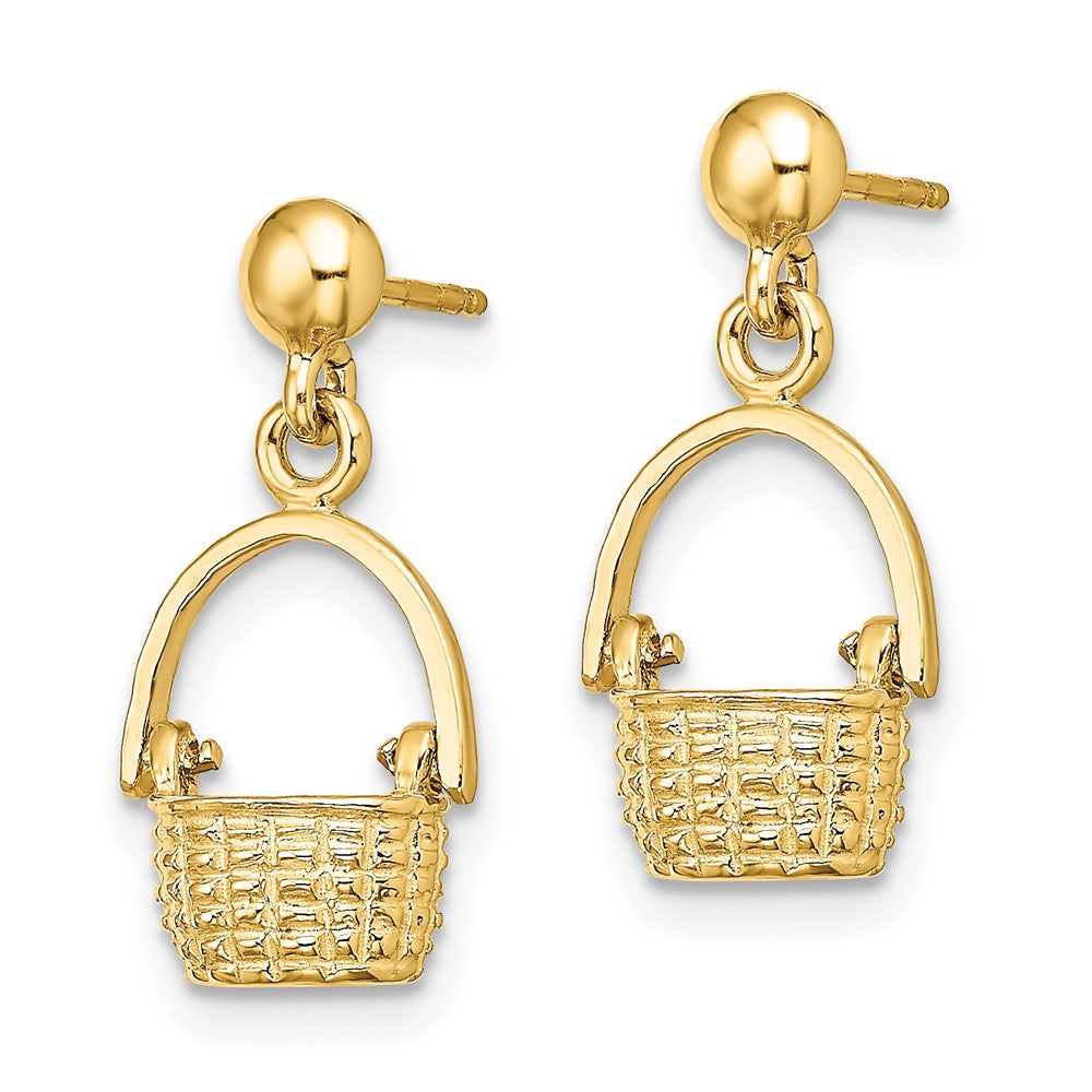 14K 3-D Basket / Moveable Handle Dangle Earrings