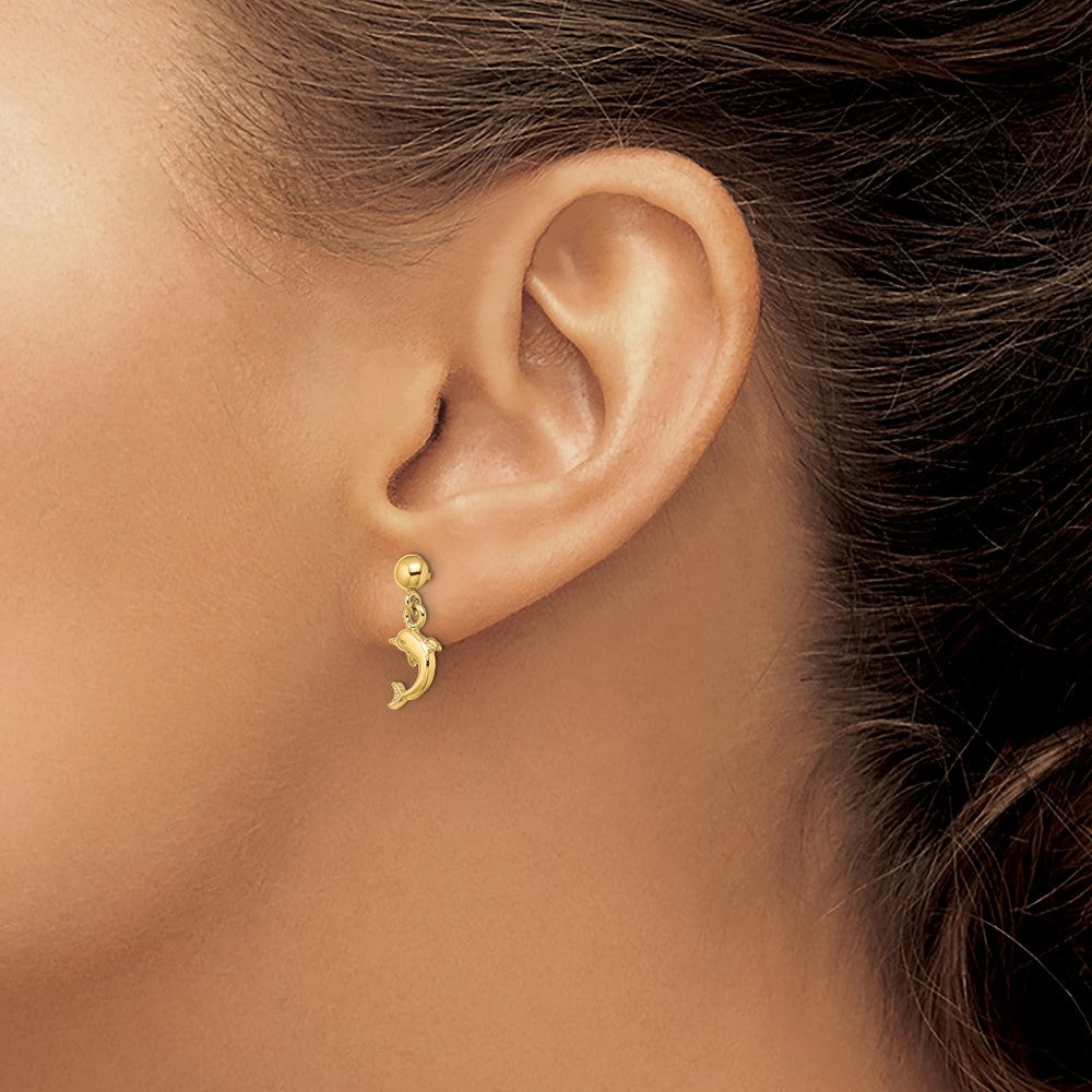14K Mini Jumping Dolphin Dangle Earrings