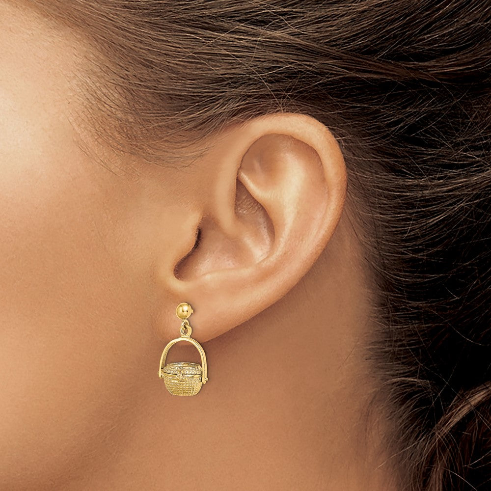 14K Yellow Gold 3-D Nantucket Basket Dangle Earrings