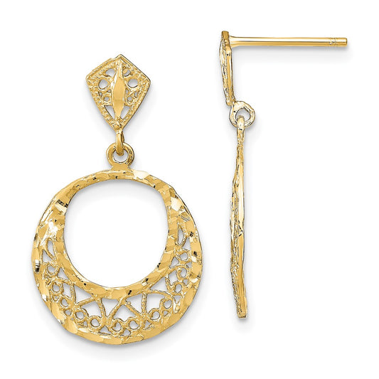 14K Fancy D/C Post Dangle Earrings