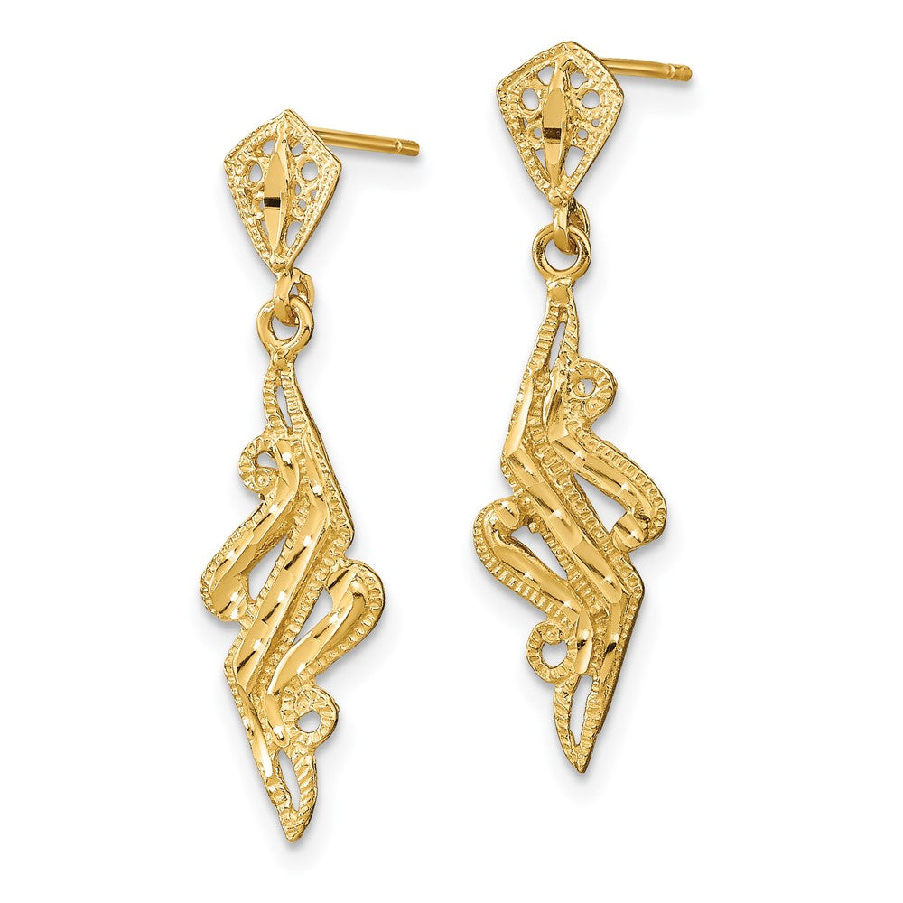 14K Yellow Gold D/C Fancy Post Dangle Earrings
