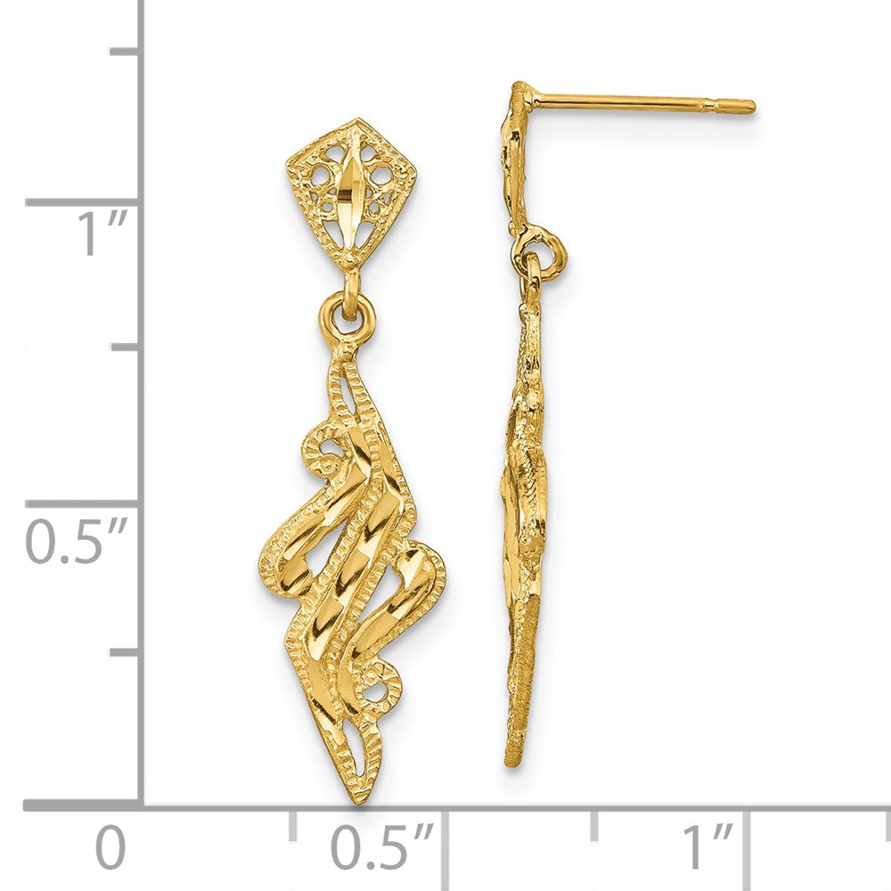 14K Yellow Gold D/C Fancy Post Dangle Earrings