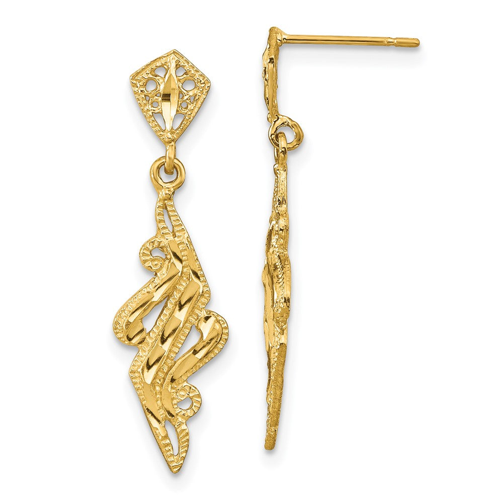 14K Yellow Gold D/C Fancy Post Dangle Earrings